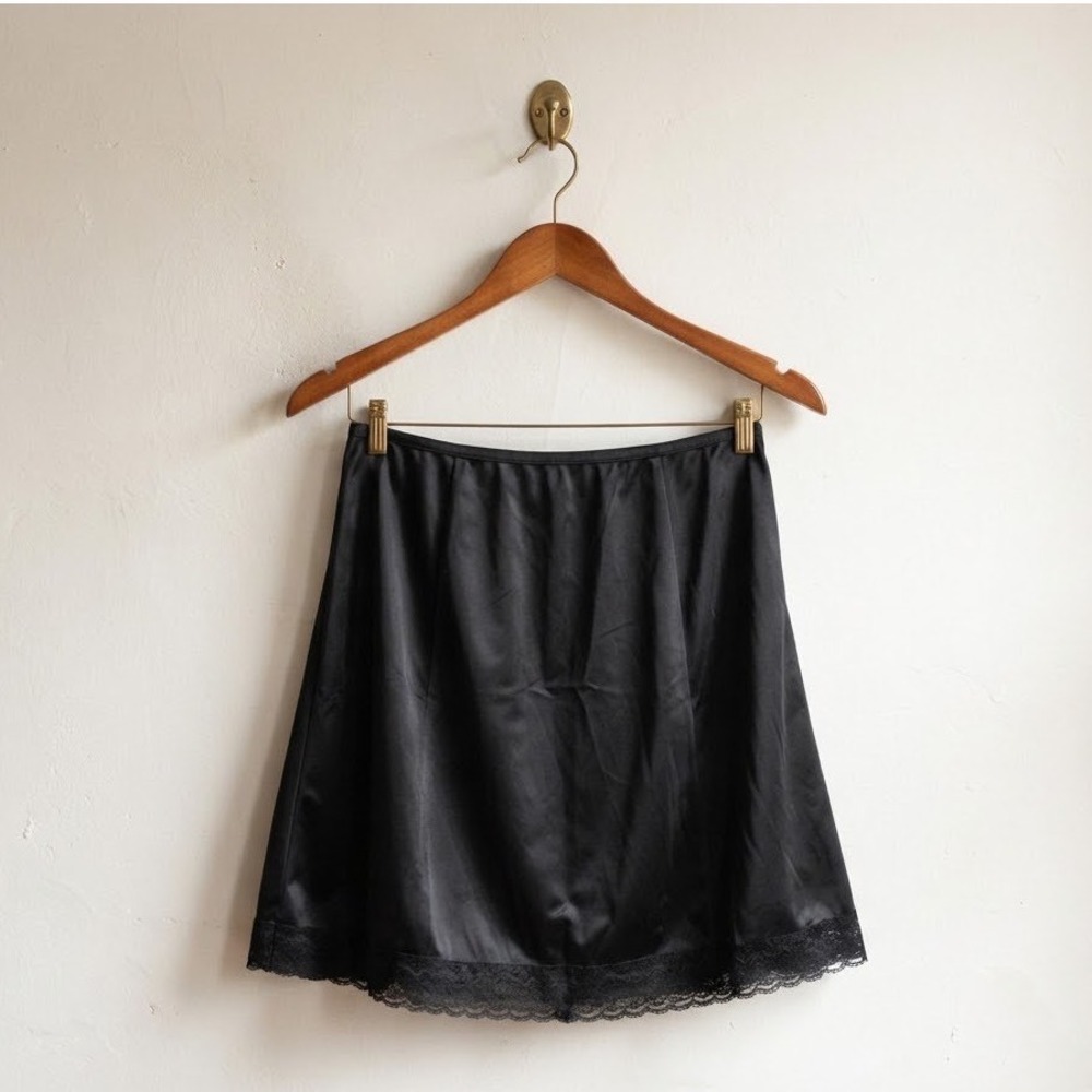 Vintage Black Lace Trimmed Pencil‎ Sheer Slip Skirt Mini S Dainty Whimsigoth